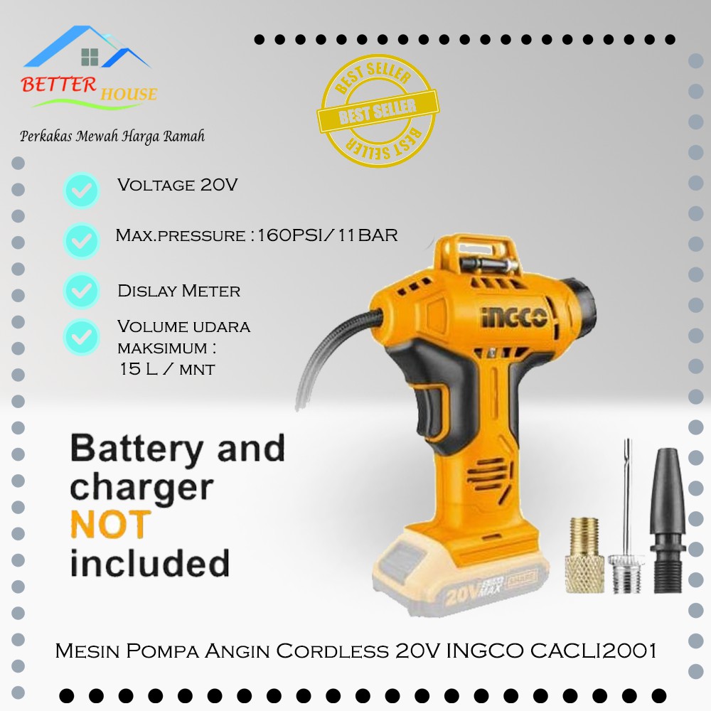 Pompa angin Pompa Ban Kompressor Cordless 20V INGCO CACLI2001