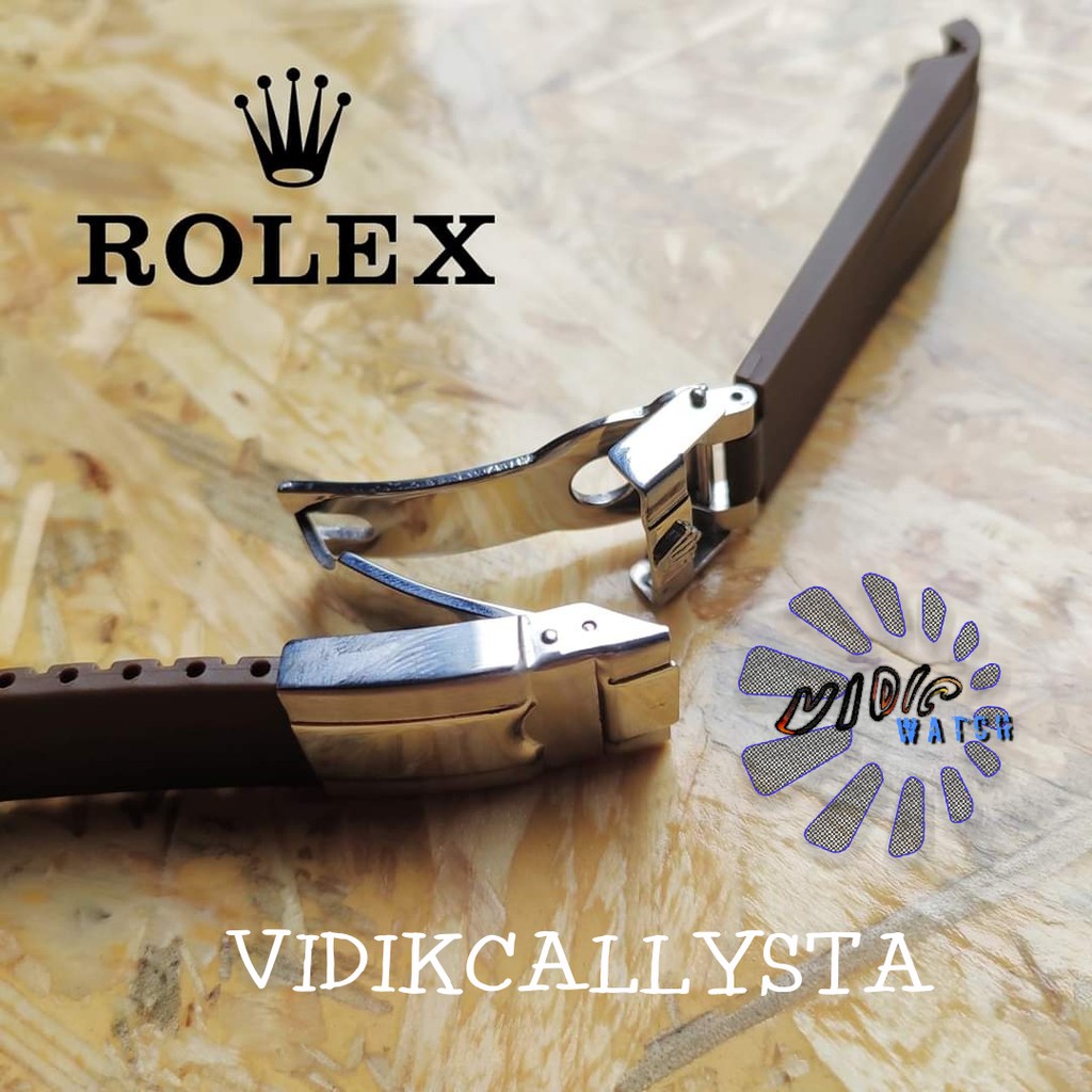 STRAP ROLEX TALI JAM ROLEX RUBBER FULL SET 20MM BROWN