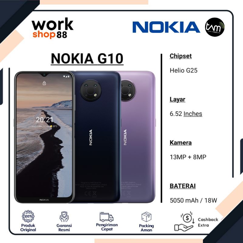 Terbaru HP Android Nokia G10 3/32 Ram 3GB Rom 32GB - Garansi Resmi TAM 1 Tahun Original - Handphone 