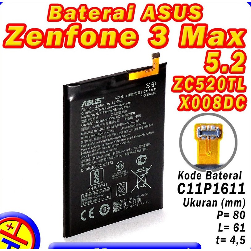 Battery Batre Baterai Double Power Mcom Asus Zenfone 3 Max 5.2 inch ZC520TL X008DC C11P1611