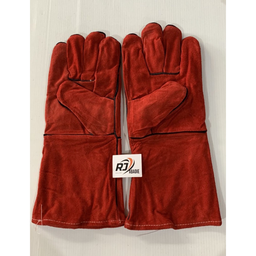 [12PCS] Sarung Tangan Las Kulit Tebal Merah Welding Gloves 14 Inch No 5