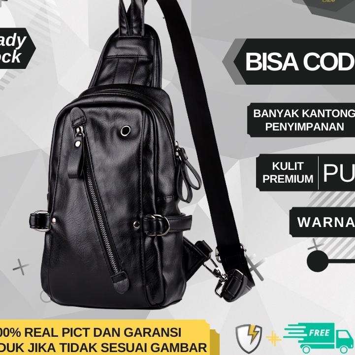 Ready Waist Bag Kulit Pria Original Model Terbaru Warna Hitam Atau Tas Selempang Kulit Cowok Distro 