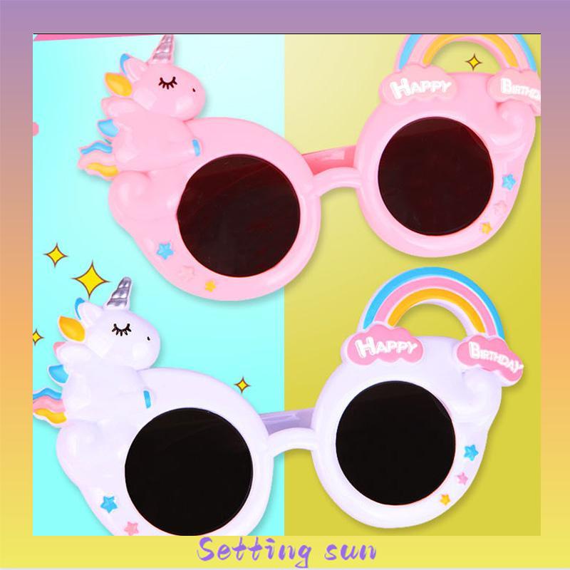 kacamata ulang tahun unicorn selamat pesta lucu lucu foto alat peraga dekorasi kue TN