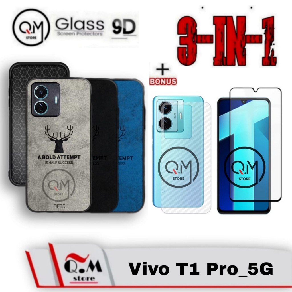 Paket 3 in1 Case Deer Vivo T1 Pro 5G / Vivo T1 5G Softcase Deer Pelindung Back Cover High Quality Bermotif Deer Jens