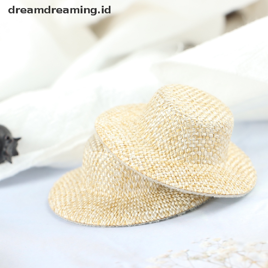 (Dreamdreaming.Id) 2pcs Miniatur Topi Jerami Untuk Aksesoris Rumah Boneka