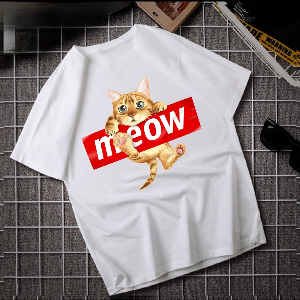 INDOSAN-KAOS OVERSIZE MEOW-KAOS DISTRO OVERSIZE MOTIF GAMBAR DTF PRINTING-REAL PICT-BISA COD