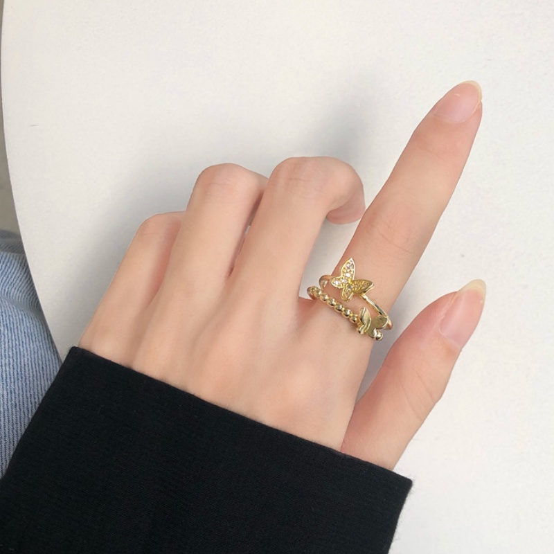 Cincin Model Double Layer Bentuk Pita Gaya Korea Untuk Perempuan