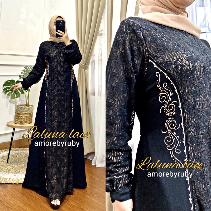 LALUNA LACE DRESS AMORE BY RUBY GAMIS BRUKAT IMPORT FASHION HIJAB 2022