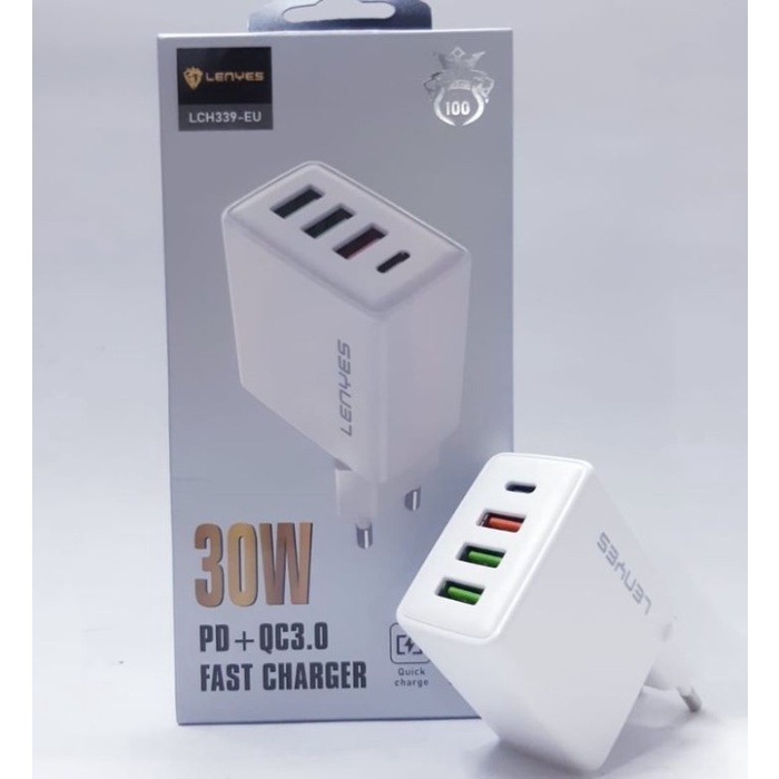 LCH339 3usb Batok LENYES 3usb LCH-339 PD-QC3.0 30W Fast Charger Grosir