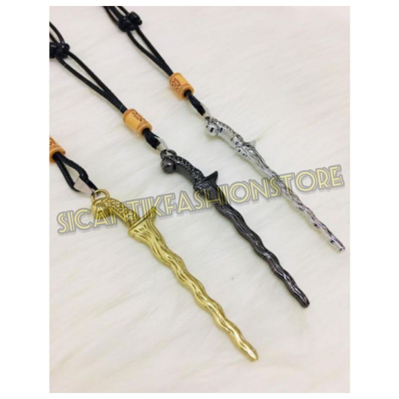 PROMO kalung tali bandul Kris Gold hitam silver Terlaris anti Karat kalung pria liontin Kris Gold