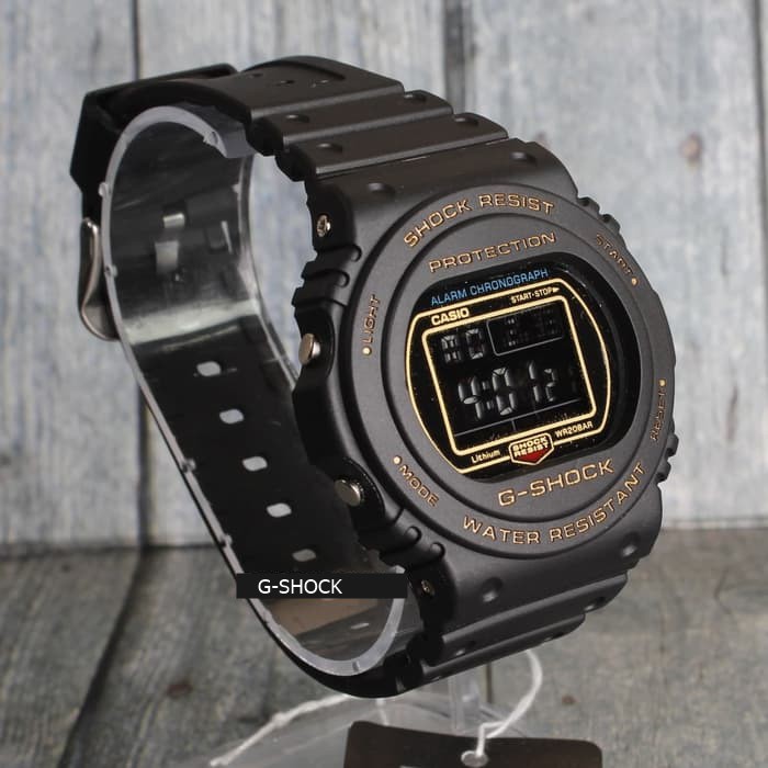 JAM TANGAN PRIA G-SHOCK CASIO DW 5700 BULAT LIST GOLD