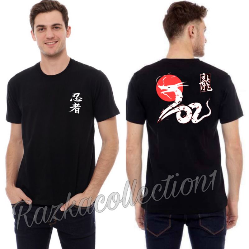 Kaos Pria Lengan Pendek Naga / Baju Kaos Tulisan Jepang Naga