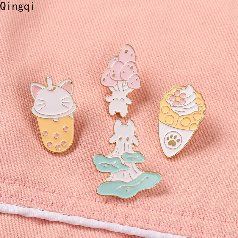 Bros Pin Enamel Bentuk Kartun Jamur Bubble Tea Es Krim Untuk Dekorasi Tas Ransel