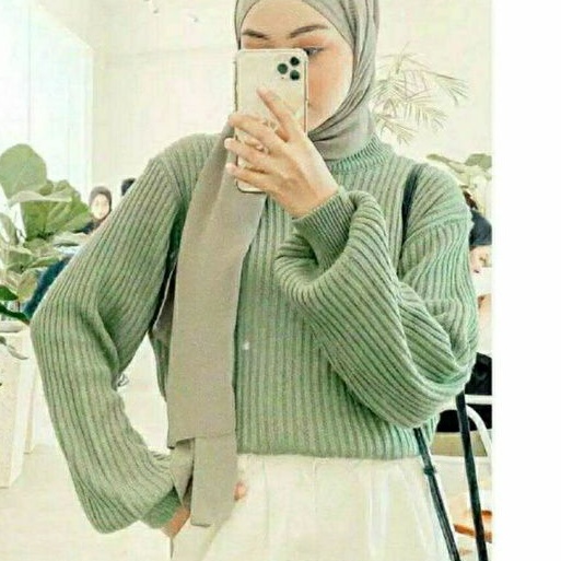 Aira Sweater Rajut tangan balon - Sweater Rajut Kekinian - Sweater Rajut Model terbaru - Cardigan Terkini - Sweater Cardigan Premium