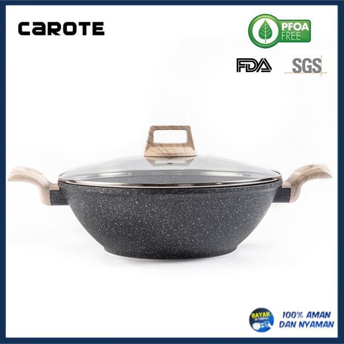 Carote Essential Woody Wok / Kuali 32CM Anti Lengket Batu Granit - 32CM (PROMO)