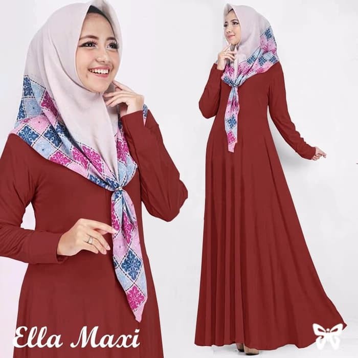 TRENDY Pakaian wanita muslim syari setelan ramadhan lebaran Gamis Polos Maxi Ella - Hijau Tosca nisa