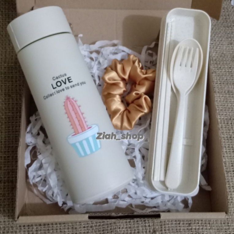 

HEMPERS | KADO KEKINIAN 1 SET ALAT MAKAN + TUMBLER Botol Minum + Ikat Rambut