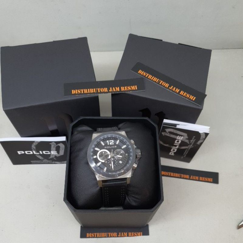 Jam Tangan Pria Police PL.15529JSTB/02 Silver Ring Grey Black Leather