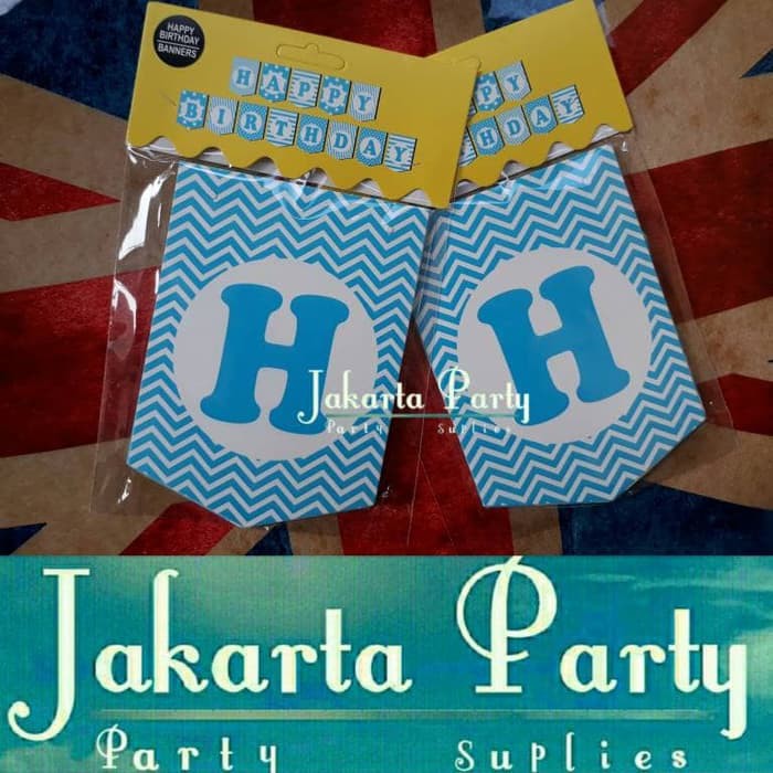 Banner Happy Birthday Biru Mix / Bunting Flag / Party Flag / Banner