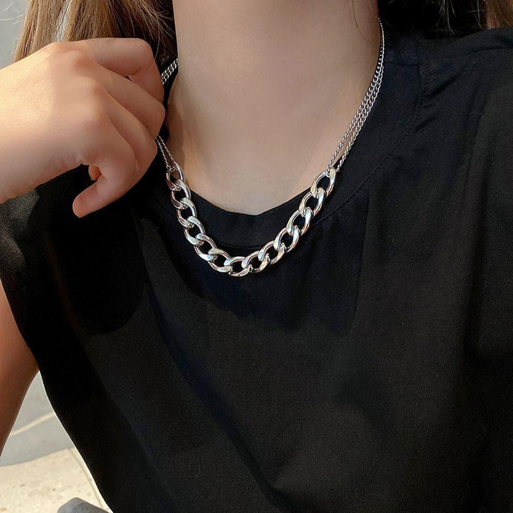 Needway Pria Kalung Kreatif Pria Hip Hop Wanita Klavikula Rantai Stainless Steel Fashion Perhiasan Pasangan Kalung Baja Titanium Kuba Rantai Kalung