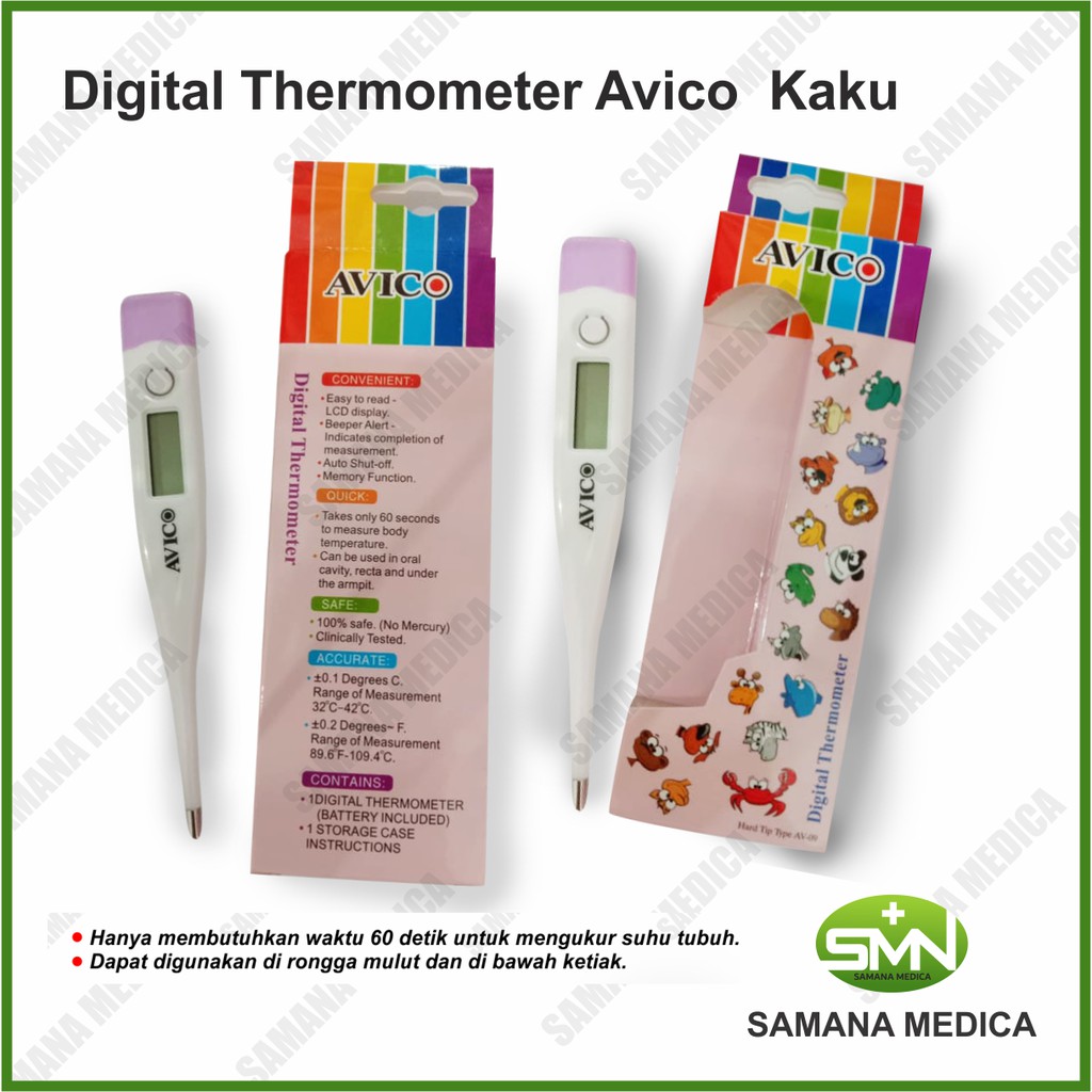 Termometer Digital Alat Ukur Suhu Tubuh merek AVICO FREE BATERAI non Flexible (ujung kaku) MURAH