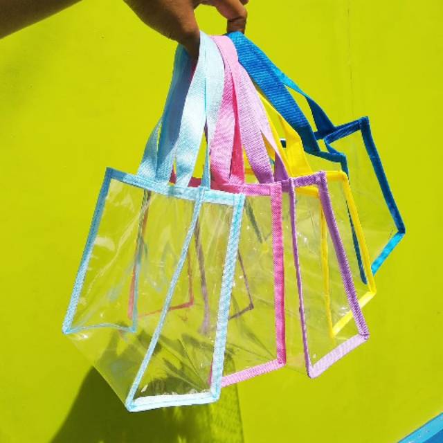 tas mika,tote bag transparan,tote bag mika,tote bag pvc,box hampers,tas mika murah,tas ultah