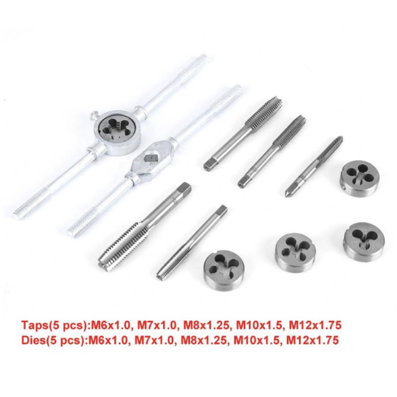 Hand Tap Set Dies Set 12 PCS Kodenki Gagang TAP Alat Senai Pembuat Ulir