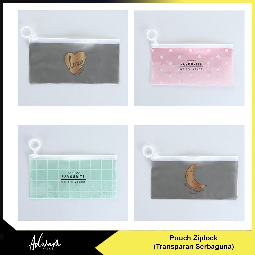 Tempat Penyimpanan Transparan Serbaguna / Pouch Ziplock Kosmetik / Tempat Pensil Serbaguna Motif