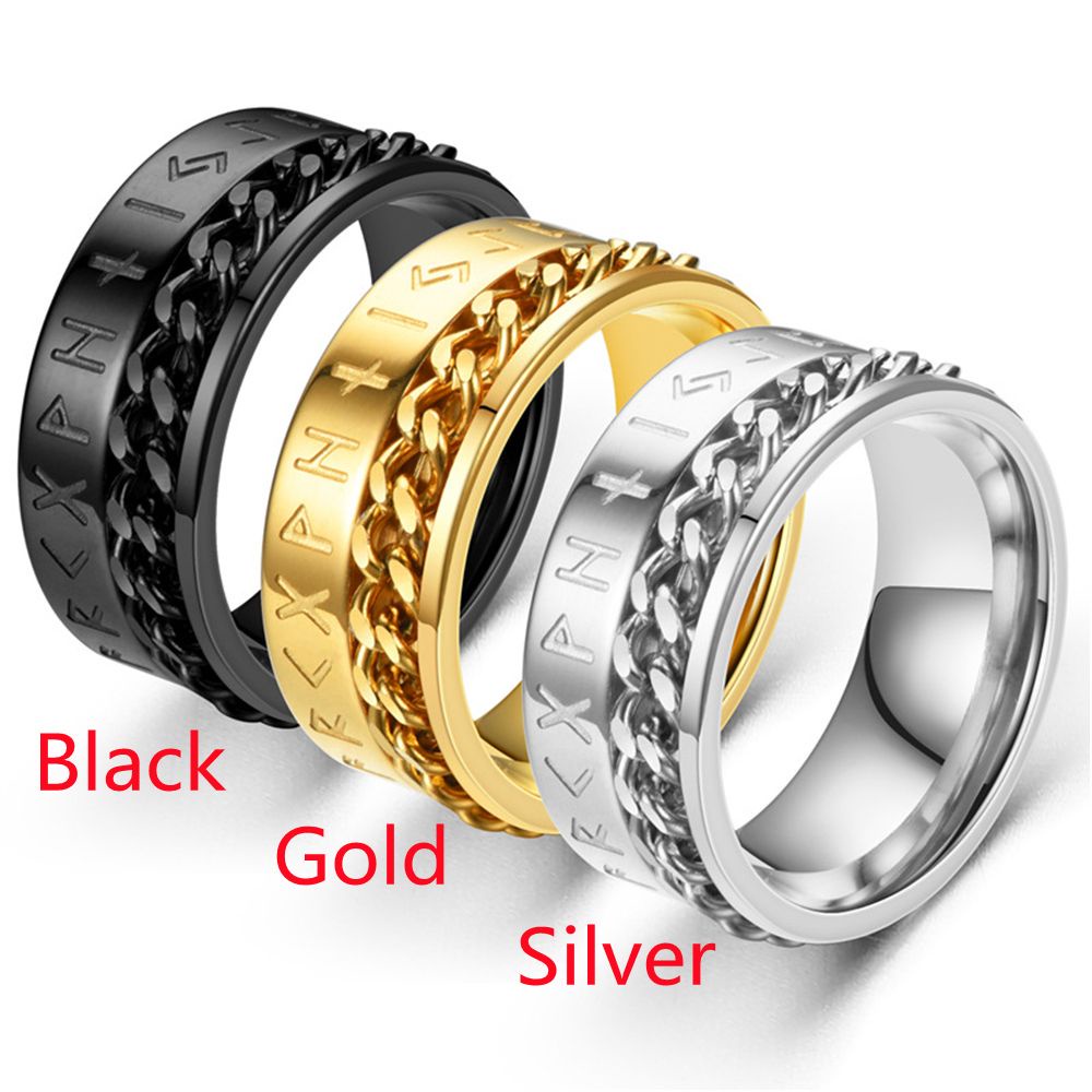 LILY Fashion Titanium Steel Ring for Men Viking Rotatable Chain Rock Party Accessories Anxiety Rings New Trendy Anti Stress Relieve Pressure/Multicolor