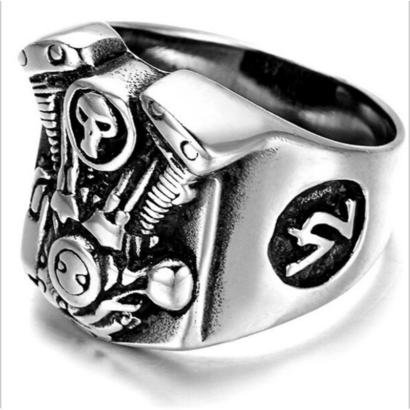 SEUSUK  Cincin Punk Model Tengkorak Bahan Stainless Steel 316L untuk Motor COD Ring