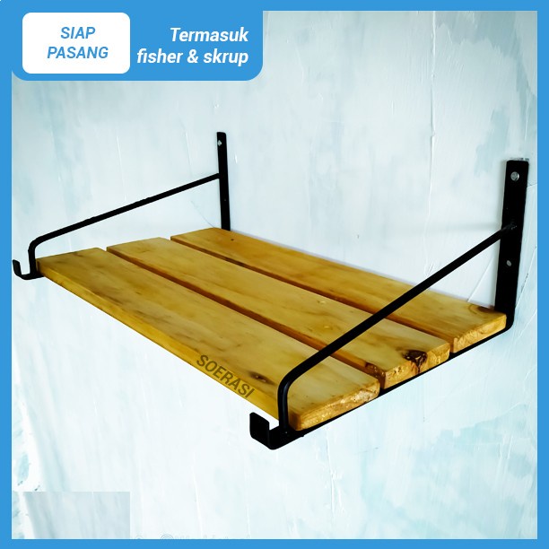 LADIN rak buku dinding besi dan kayu minimalis vintage kuno / RAK SEPATU BESI DAN KAYU MINIMALIS LEB