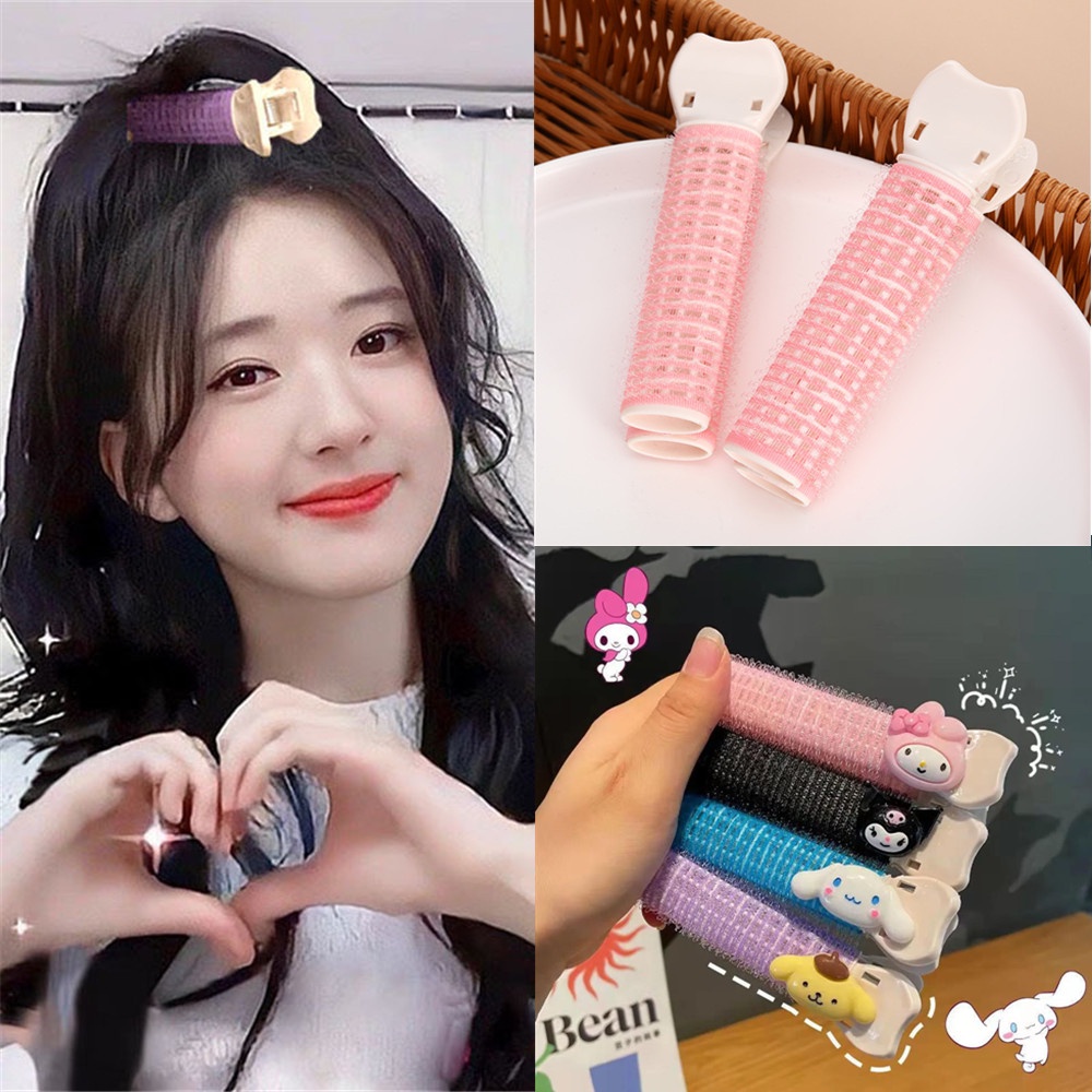 2pcs Tube Extension Poni Rambut Keriting Warna Pink Dengan Perekat