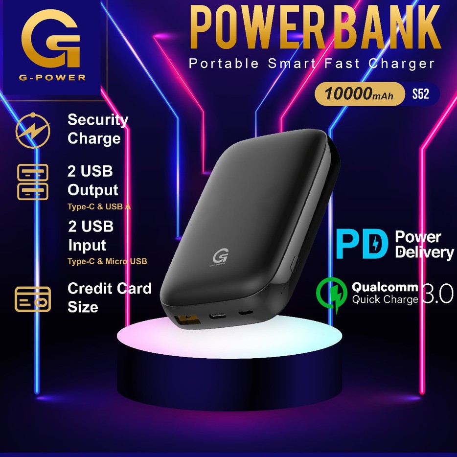 GPOWER POWERBANK S52 10.000mAh with Qualcomm Quick Charge 3.0+ GARANSI 1 TAHUN AIR ALLOWABLE