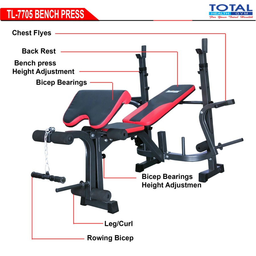 TOTAL HEALTH GYM - New Alat Latihan Angkat Beban Olahraga Gym Fitness Bench Press TL 7705 Plus Stick Diameter 3 Cm