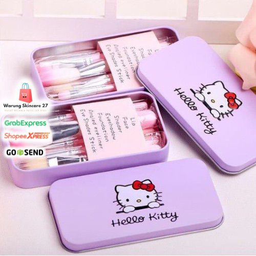 BRUSH MAKE UP SET 7 IN 1 MOTIF HELLO KITTY PERLENGKAPAN MAKE UP BOX