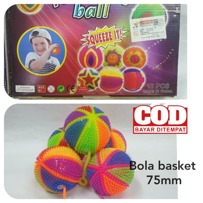 Bola Bunyi mainan basket anak kecil cit cit lampu nyala 75mm