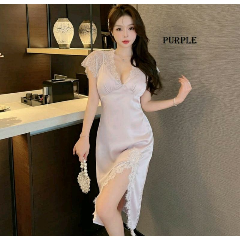 Daster Sutra Sexy Renda Polos Perempuan Remaja Cewek Wanita Dewasa