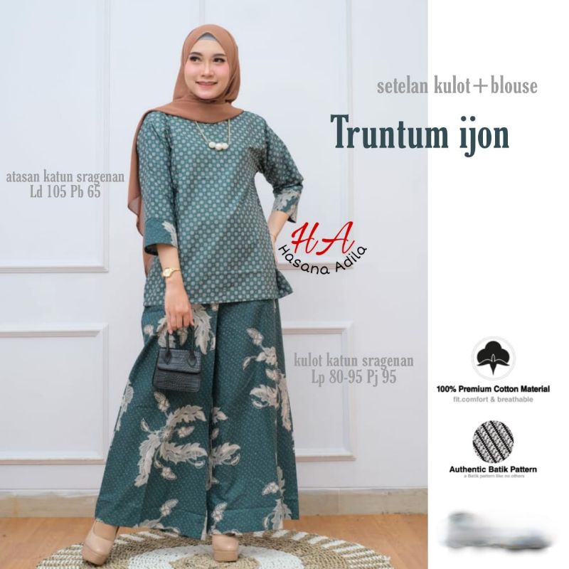 setelan batik atasan dan kulot wanita super jumbo fashion solo recommended high quality