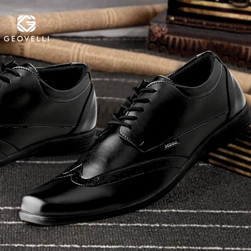 GEOVELLI Sepatu Pantofel Pantopel Kulit Pria Murah Pendek Formal Kerja Kantor  Hitam Gudang pabrik