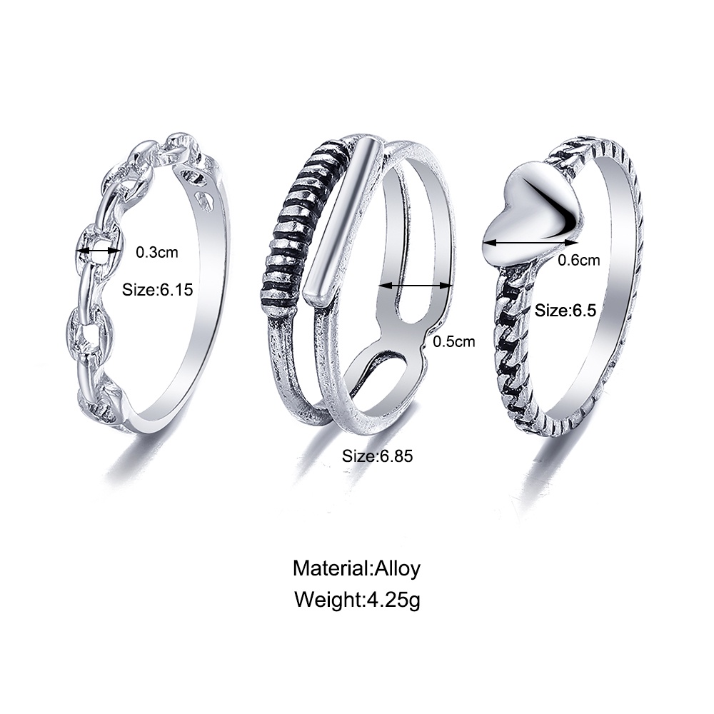 Set Cincin Rantai Bentuk Hati Warna Silver Untuk Wanita