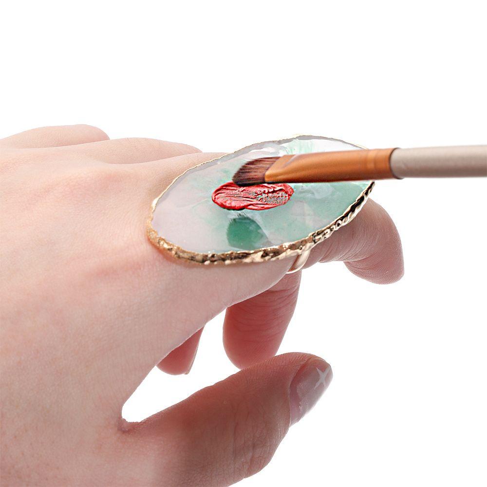 PINEAPPLE Golden Rim Agate Nail Art Palette Manicure tool Nail Art Plate Tips Nail Display Stand Finger Ring Showing Shelf False Nails Foundation Mixing Resin Stone Painting Palette Pigment Holder/Multicolor