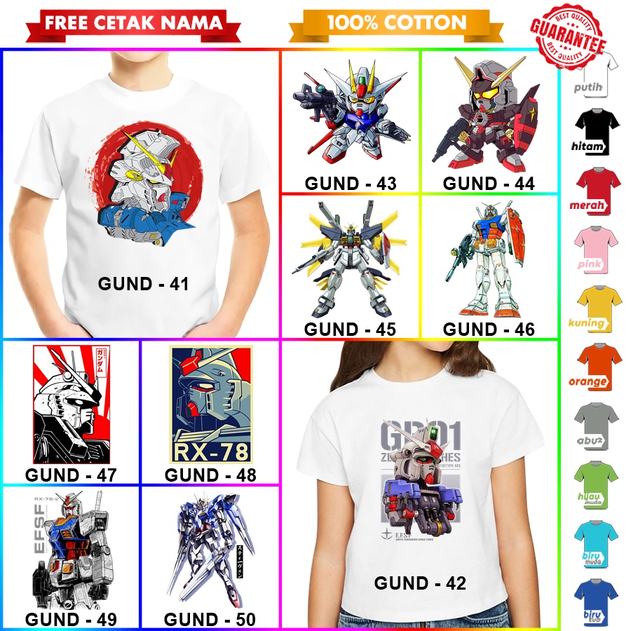 [FREE NAMA!!] Baju Kaos COUPLE  ANAK DAN DEWASA GUNDAM BANYAK MOTIF