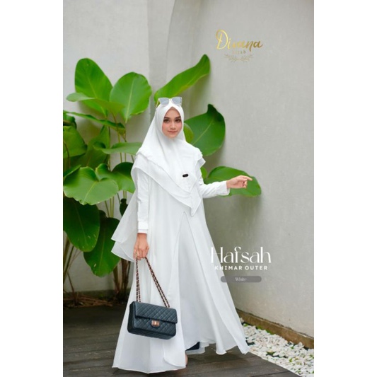 HAFSAH WHITE DRES  BY DIVANA HIJAB (BAJU+OUTER+KERUDUNG)