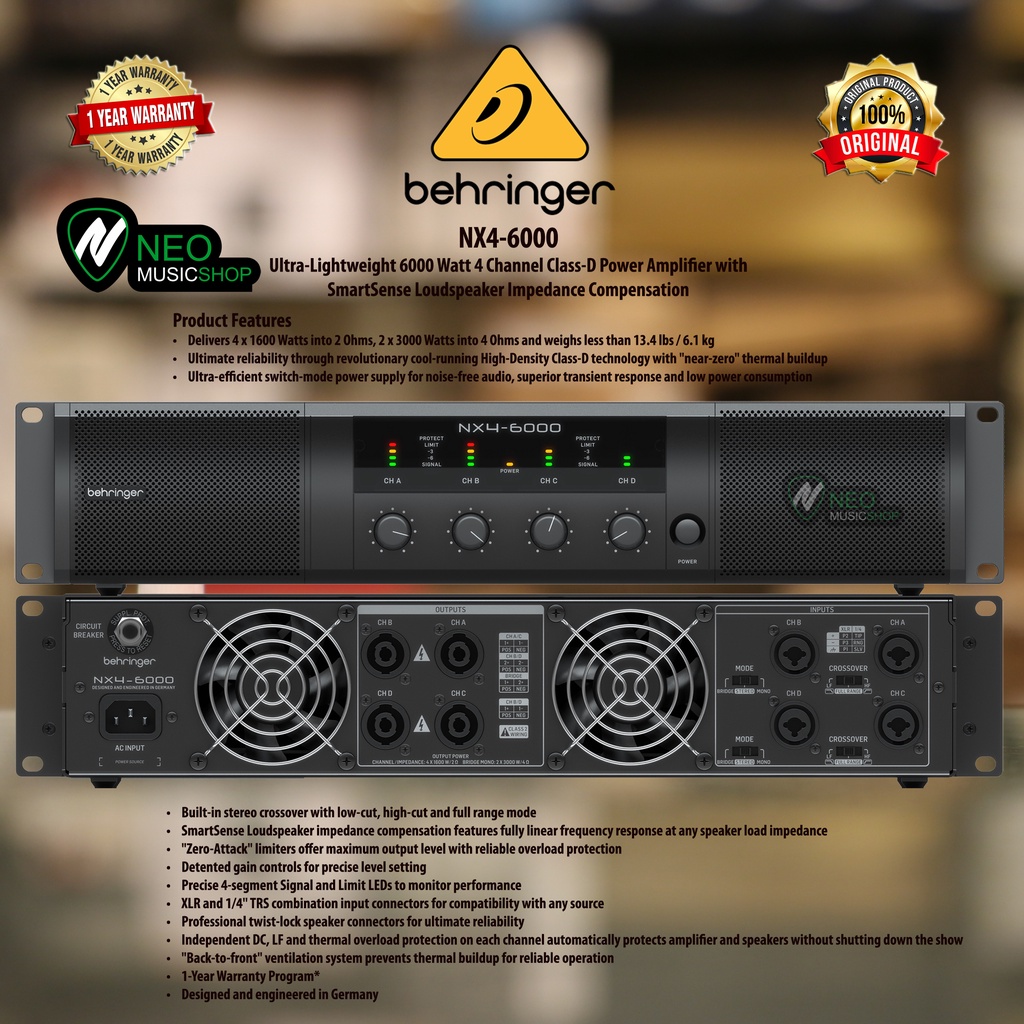 BEHRINGER NX4-6000 Power Amplifier 6.000 Watt Original. Power 4Channel