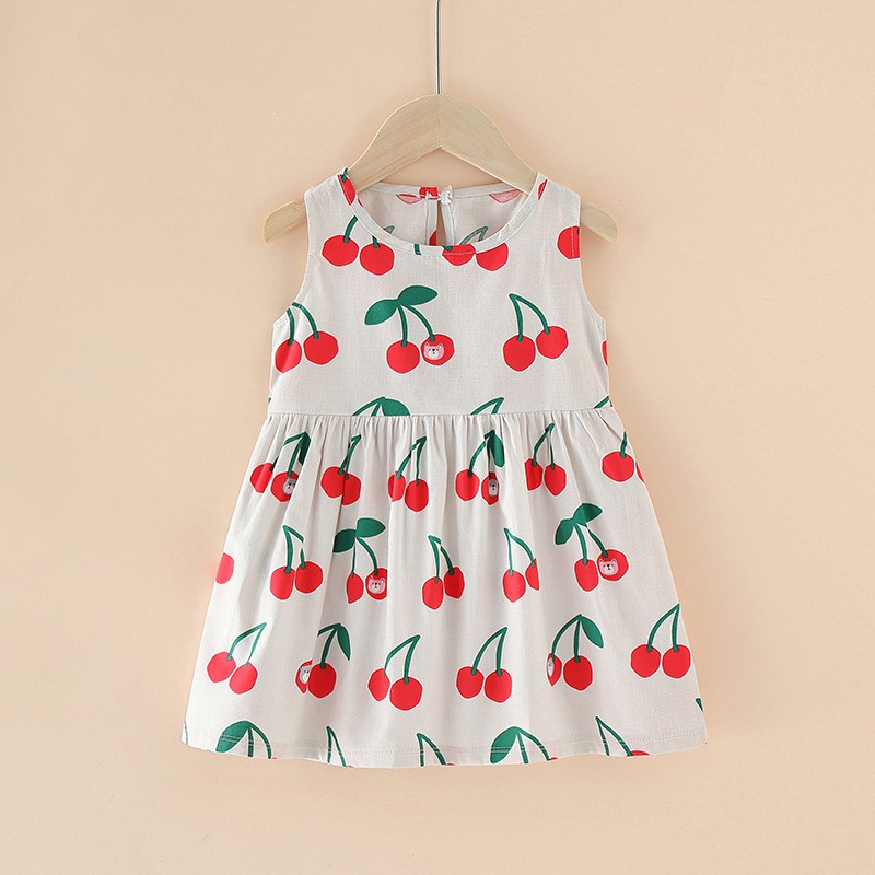 Babymall.id✨ PRINTED KOREAN DRESS Vol.2 Baju Dress Korea Anak Bayi Perempuan 100% IMPOR PREMIUM-Cherry