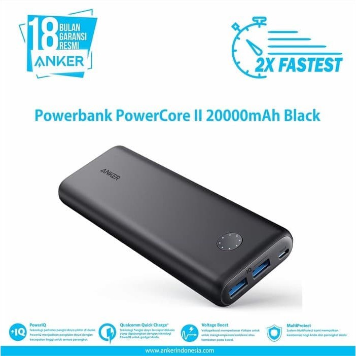 Quick Charge 3.0 Anker Powerbank PowerCore II 20000mAh Hitam - A1260