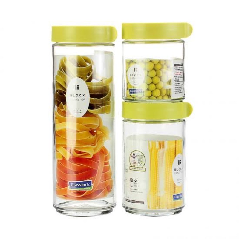 Glasslock Block Canister Round (1 set isi 3pcs)