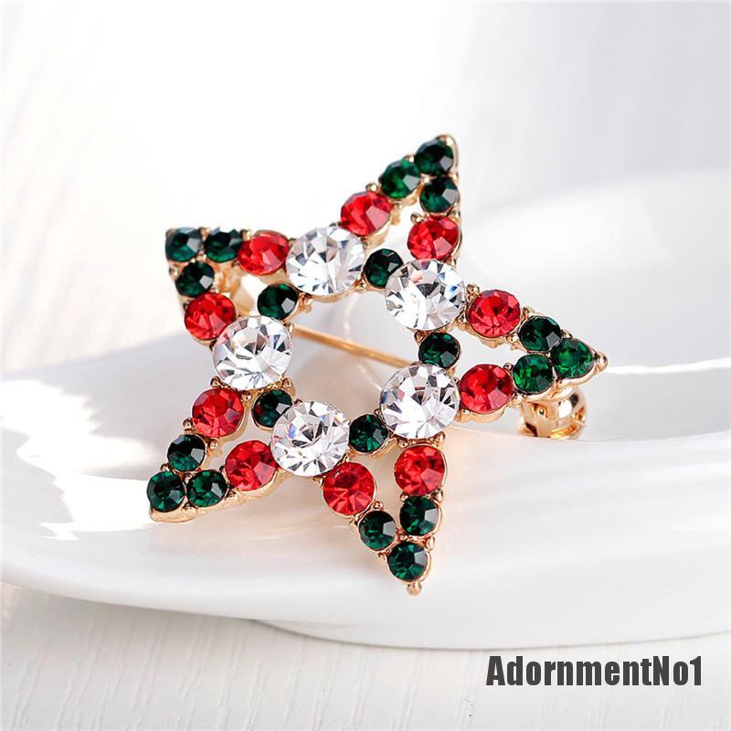 (Adornmentno1) 1pc Bros Pin Bentuk Bintang Aksen Berlian Imitasi Untuk Hadiah Natal