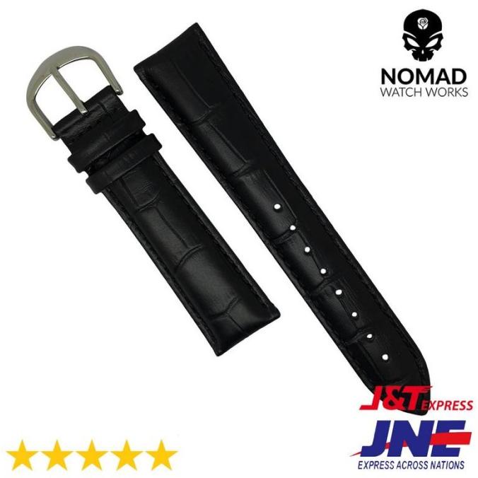 20 Mm - Strap Kulit Buaya Stamp - Tali Jam Kulit - Hitam - Silver Terbaru