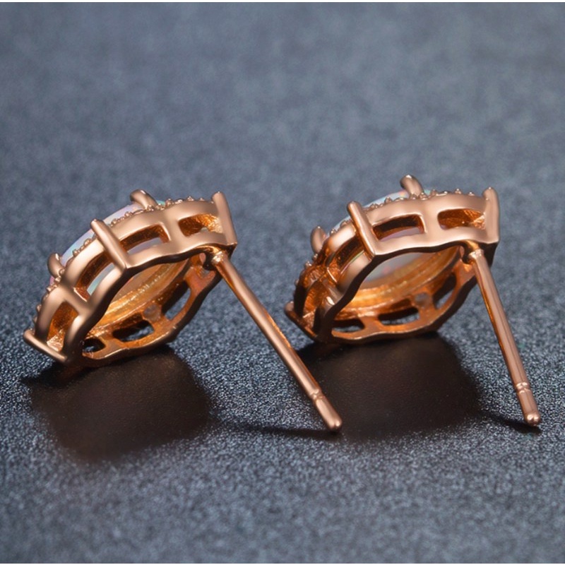 Fashion Jewelry Stud Earrings Rhombic Pattern Earring With White Oval Opal For Women Gifts